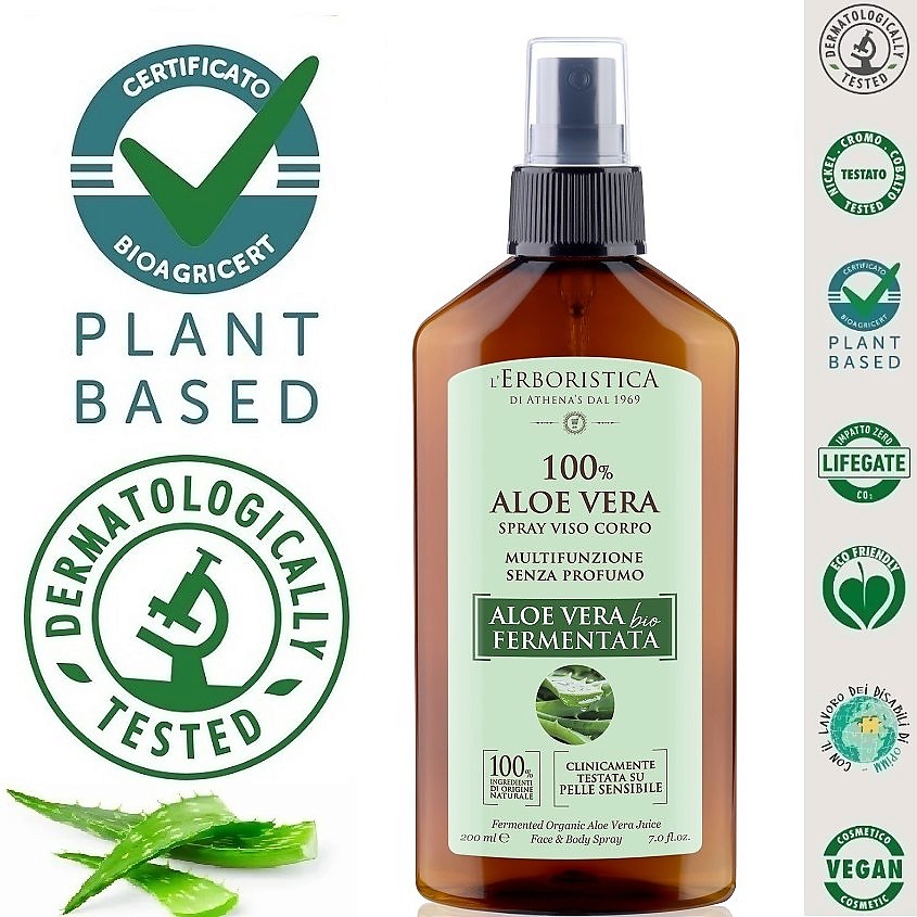 Изображение товара L`ERBORISTICA Натуральный спрей экспресс-увлажнение для лица и тела с органическим Алоэ Вера, 200 мл