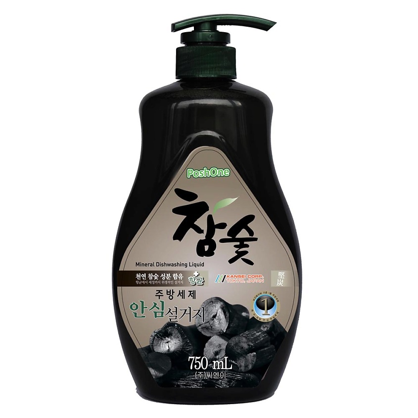 Изображение товара POSHONE Средство-концентрат для мытья посуды, фруктов и детских принадлежностей с древесным углем, 750 мл