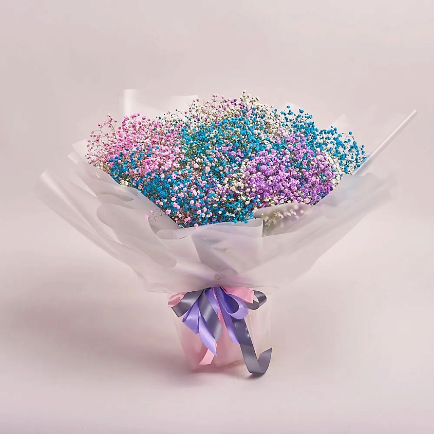 Изображение товара Стойкий букет из 15 разноцветных гипсофил, живые и сухоцветы, подарок