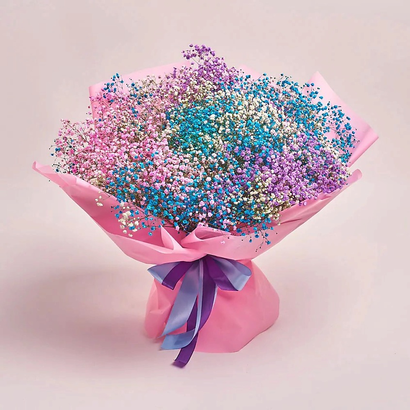 Изображение товара Букет из 15 разноцветных гипсофил стойких цветов в подарочной упаковке