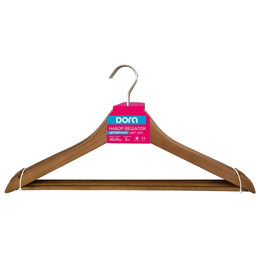 Изображение товара DORA Вешалка деревянная "Дуб", 3 шт., цвет "Дуб"