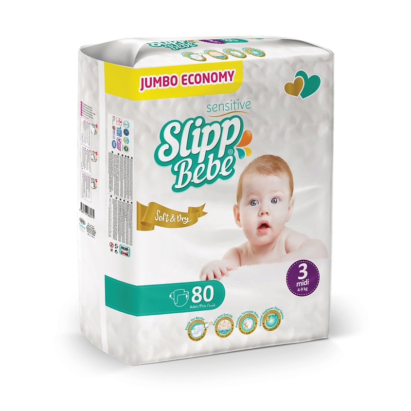 Изображение товара Подгузники SLIPP BEBE JUMBO № 3 для детей 4-9 кг 80 шт