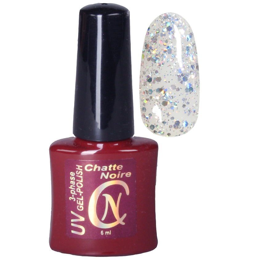 Изображение товара CHATTE NOIRE Гель-лак для ногтей Holographic, тон 1055 крупный серебряный голографический, 6 цвет