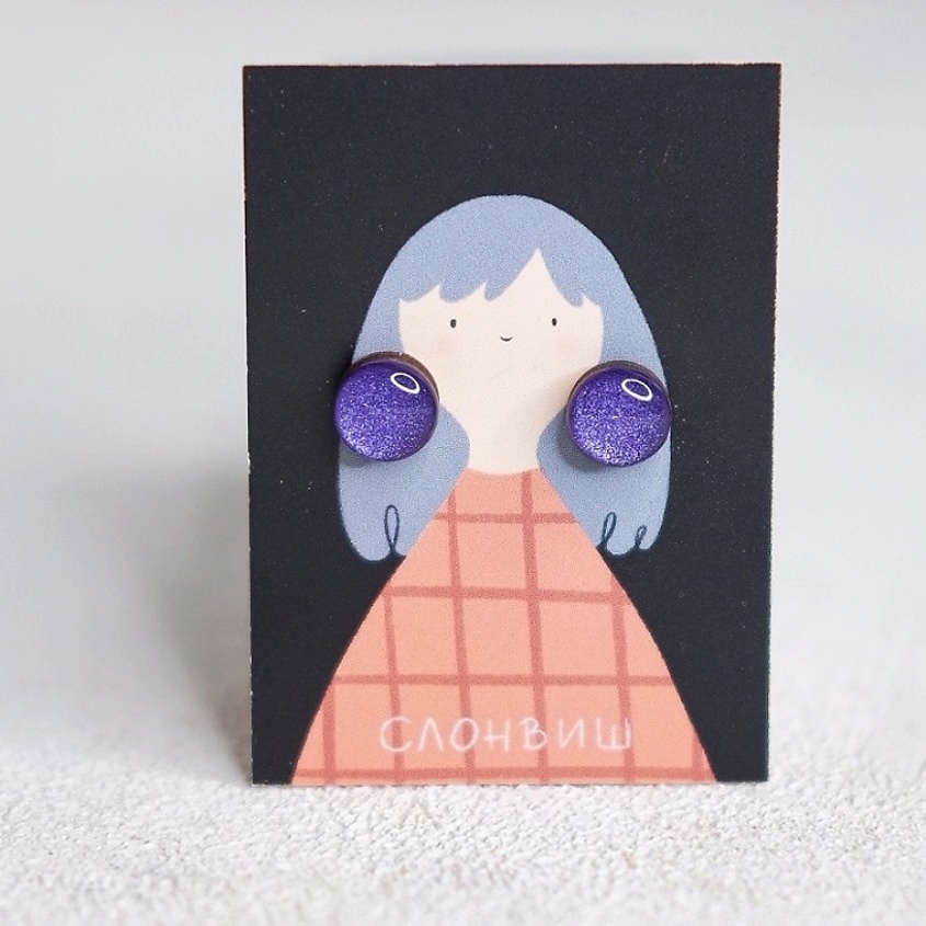 Изображение товара СЛОНВИШ Small circle white Серьги круг пуссеты белый, цвет: Фиолетовый