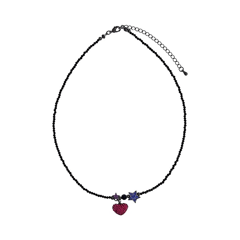 Изображение товара Стильное колье из черных кристаллов с подвесками сердце и звездочки для женщин
