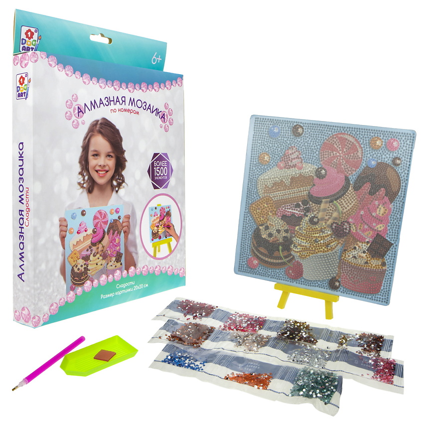 Изображение товара Набор для творчества 1TOY Алмазная мозаика Сладости 20x20 см