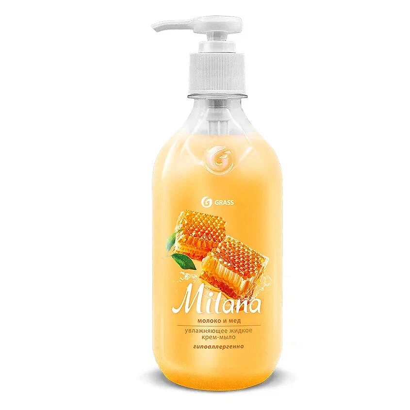 Изображение товара Гель-жидкое крем-мыло GRASS Milana молоко и мед 500 мл с дозатором