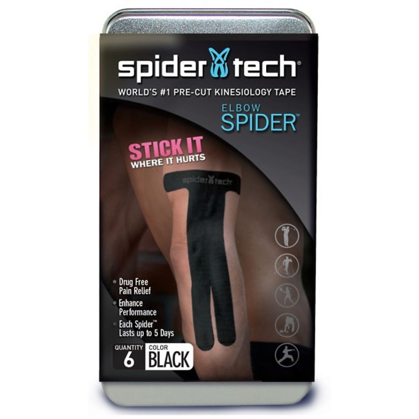 Изображение товара SPIDERTECH Тейп преднарезанный для локтевой части 6 штук голубой, цвет: Черный