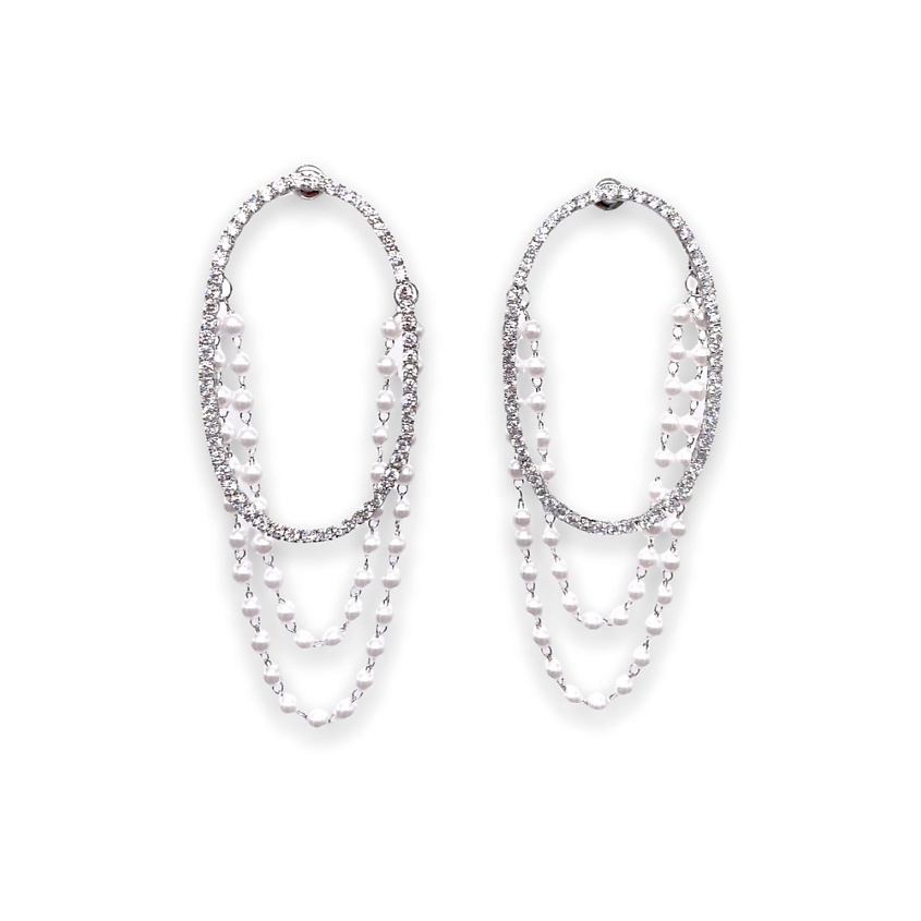 Изображение товара Стильные серебряные серьги с стразами и бусинами для вечернего образа