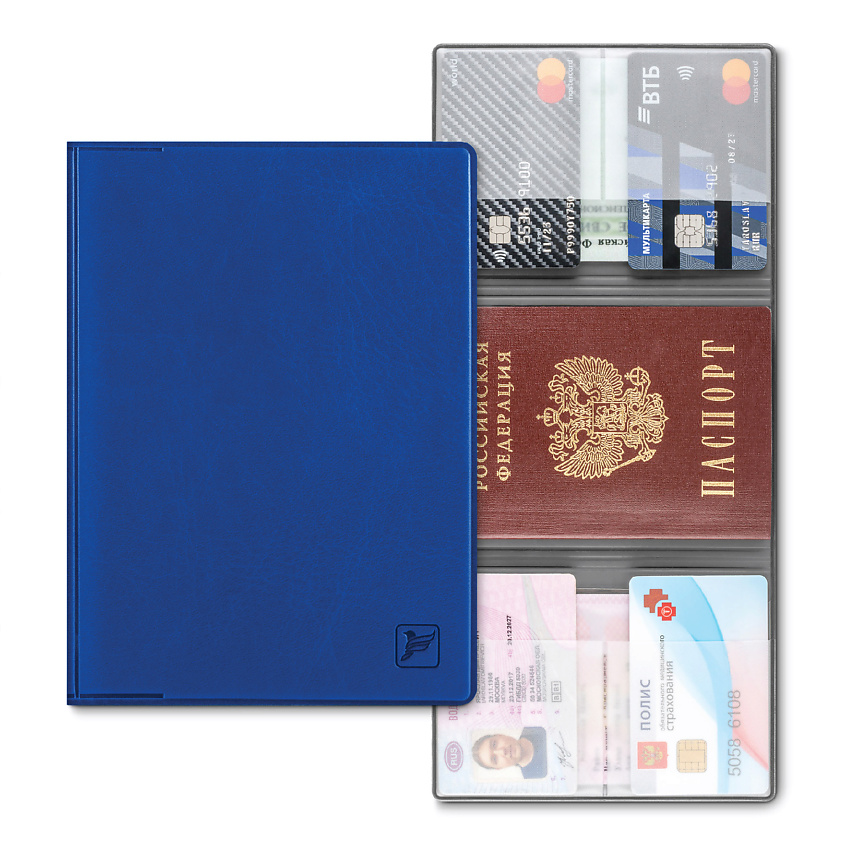 Изображение товара FLEXPOCKET Обложка для автодокументов из экокожи с дополнительными отделениями, цвет: Синий