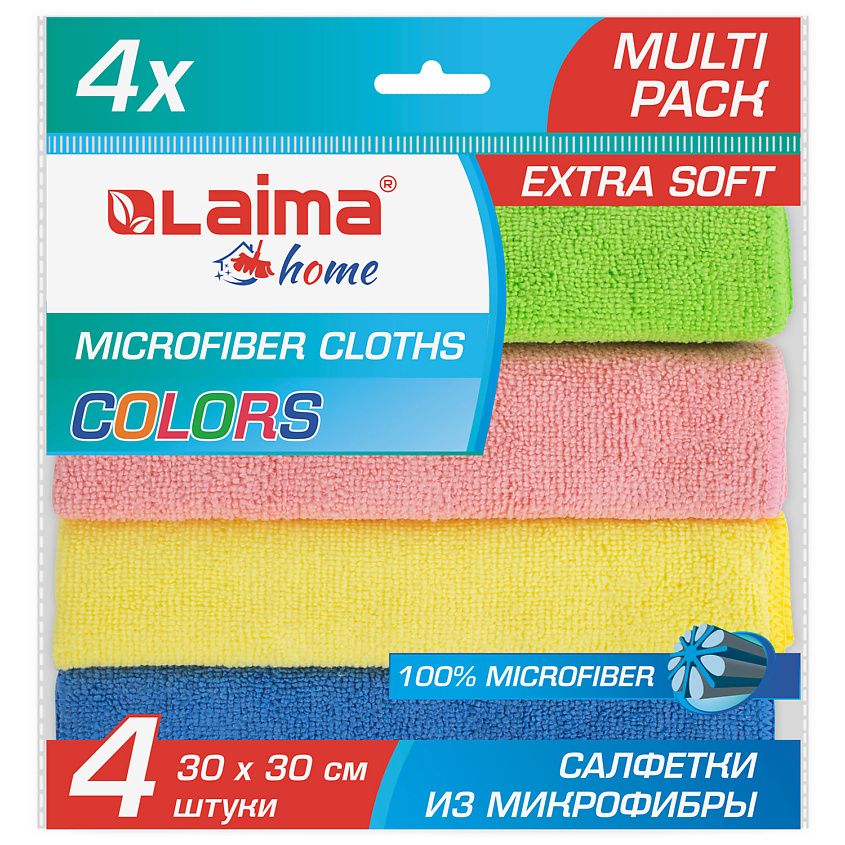 Изображение товара LAIMA Салфетка из плотной микрофибры MULTI PACK PRO COLOUR 30, 4 шт.