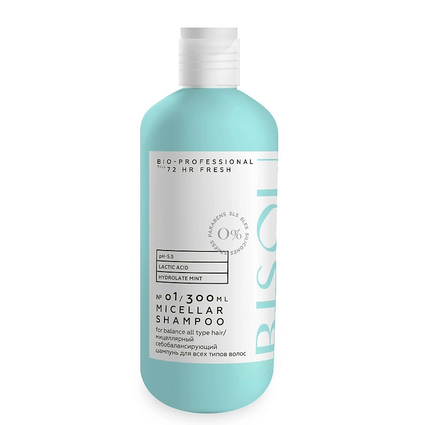 Изображение товара BISOU Мицеллярный себобалансирующий шампунь для всех типов волос till 72 HR FRESH, 300 мл