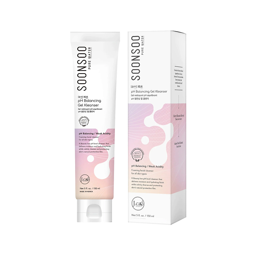 Изображение товара J. CAT BEAUTY Гель для умывания успокаивающий с экстрактом вишни и центеллой азиатской SoonSoo Calming pH Balancing Gel Kleanser, 150 мл