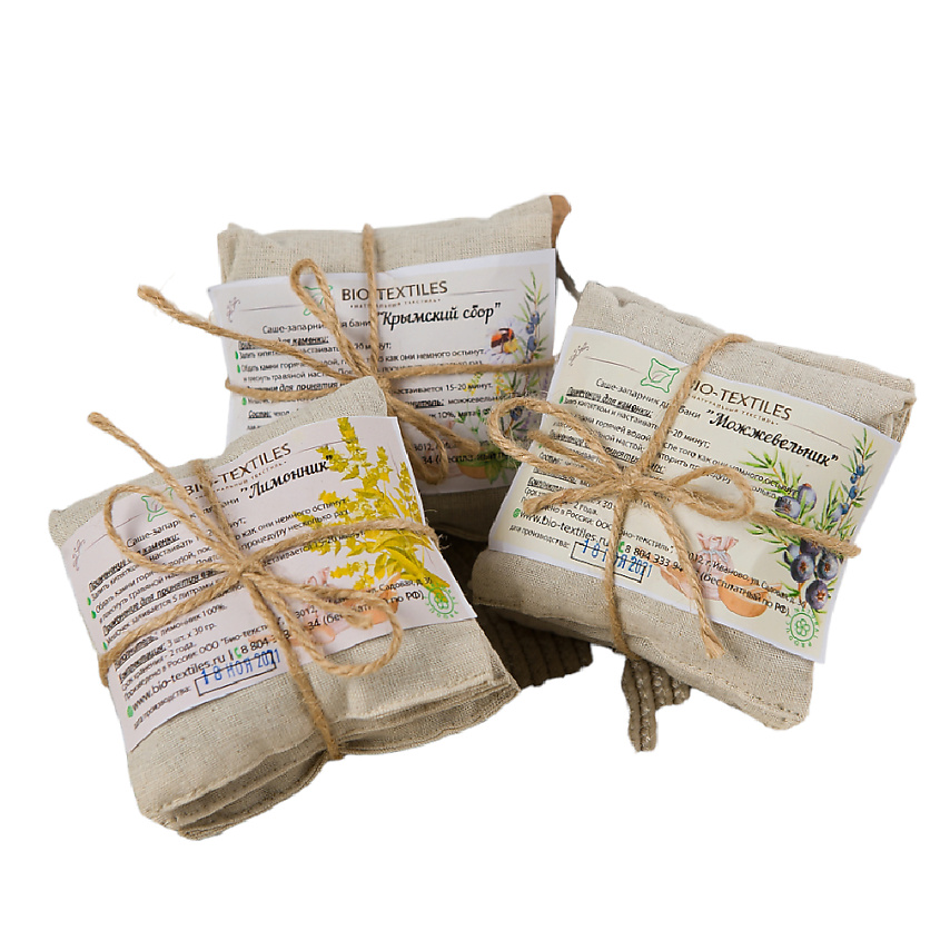 Изображение товара BIO TEXTILES Набор саше запарников для бани и сауны, цвет: Бежевый, 9 шт