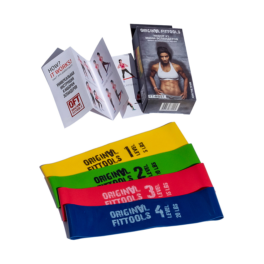 Изображение товара ORIGINAL FITTOOLS Набор фитнес-резинок для тренировки рук и ног, 4 шт.