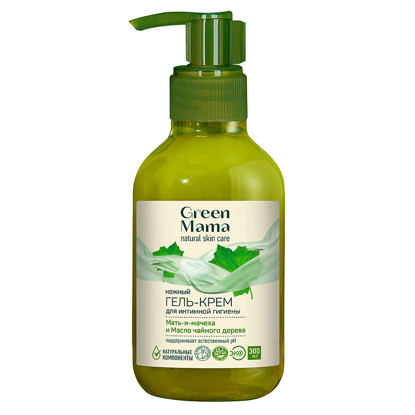 Изображение товара GREEN MAMA Крем-гель для интимной гигиены нежный Мать-и-мачеха и масло чайного дерева Natural Skin Care, 300 мл