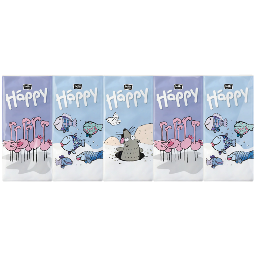 Изображение товара Носовые платочки трехслойные BELLA BABY HAPPY с изображениями животных 100 шт