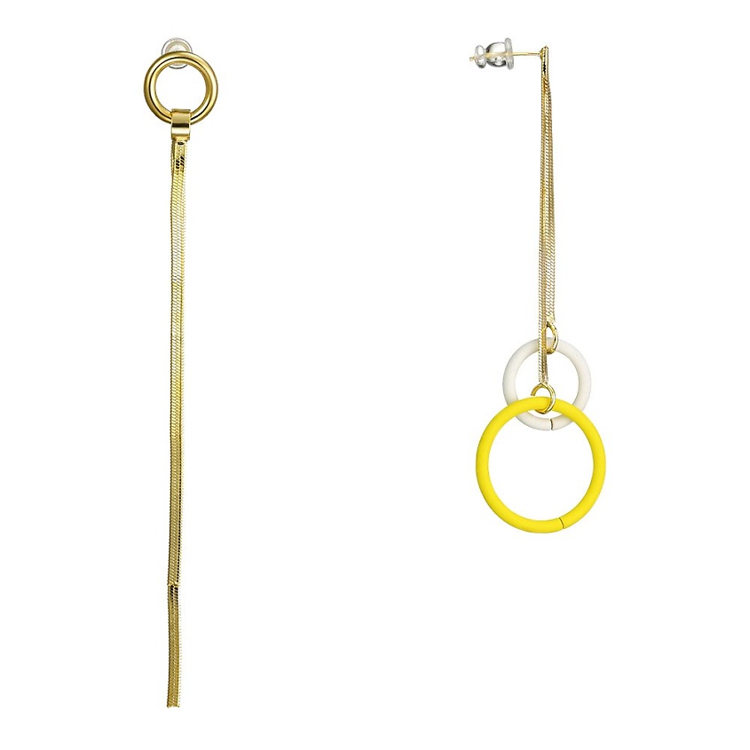 Изображение товара Асимметричные золотистые серьги с эмалью желтого и зеленого цвета