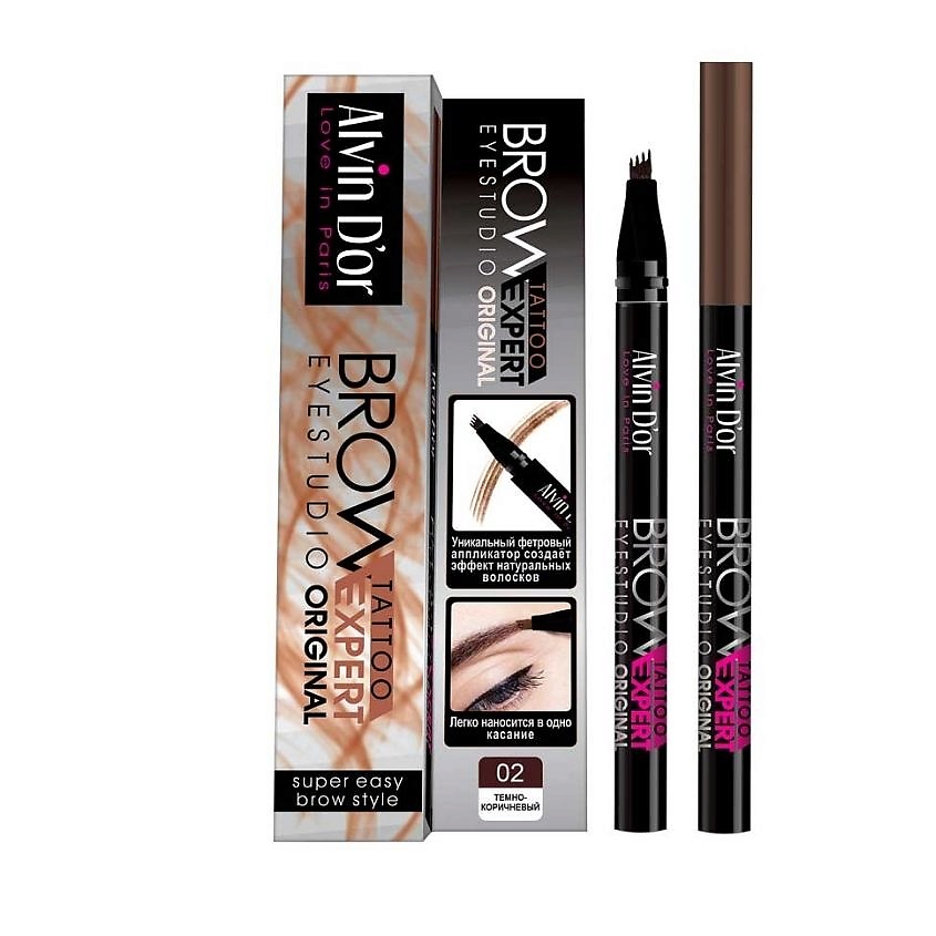 Изображение товара ALVIN D’OR Лайнер для бровей BROW TATTOO, 02 Темно-коричневый