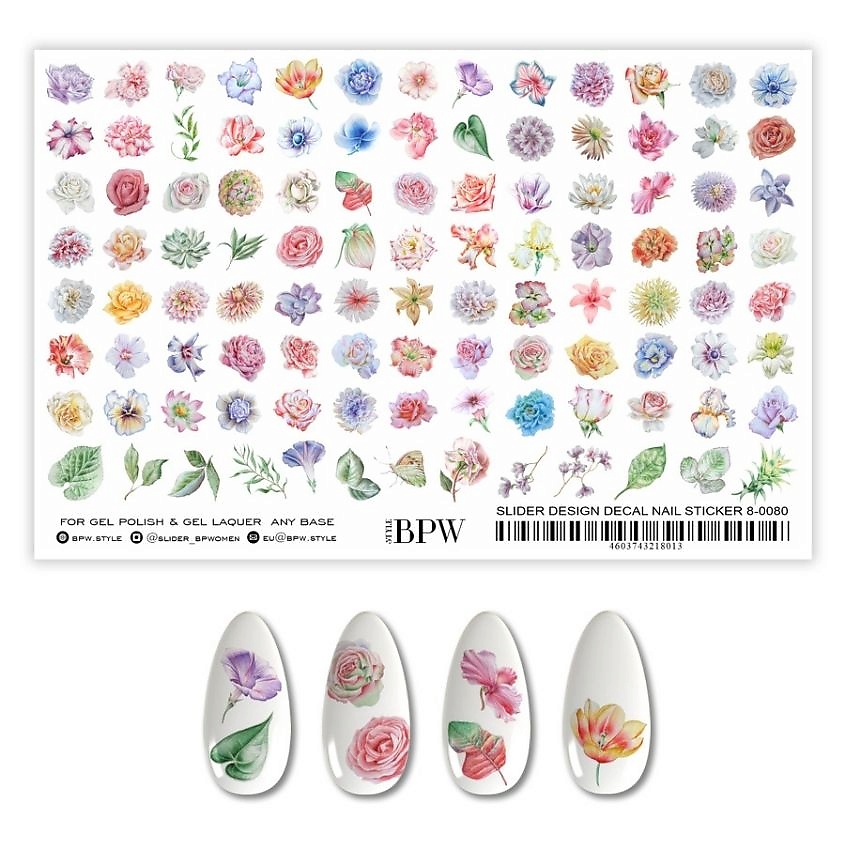 Изображение товара BPW.STYLE Гранд-слайдер Нежные цветы больший размер 1 шт для ногтей