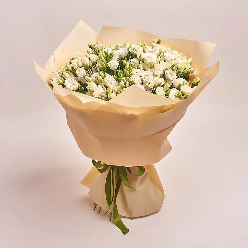 Изображение товара Подарочный букет из 31 белого лизиантуса в кремовой упаковке