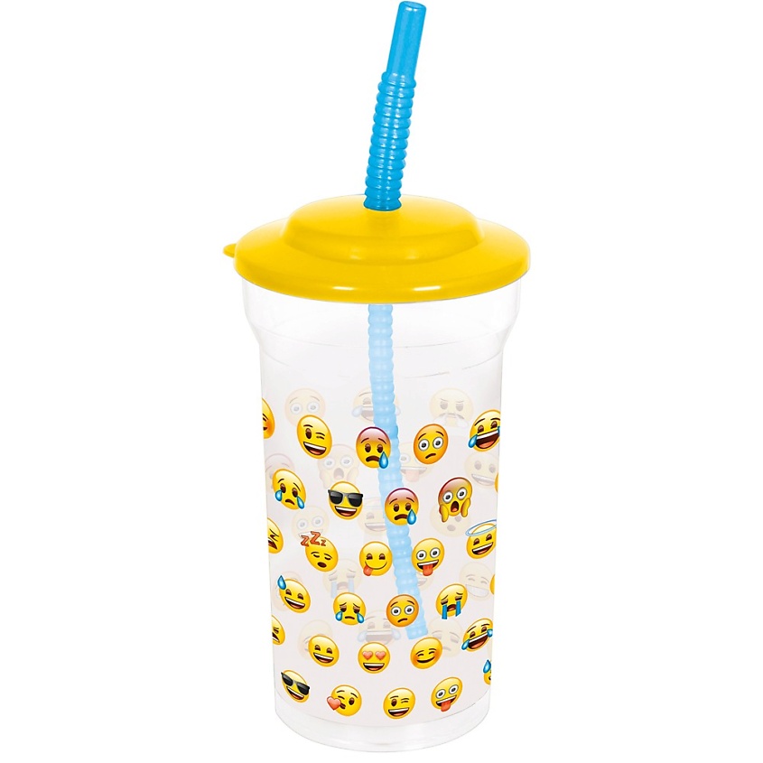 Изображение товара STOR Стакан пластиковый с соломинкой и крышкой 460 мл "Эмодзи Лица", 1 шт
