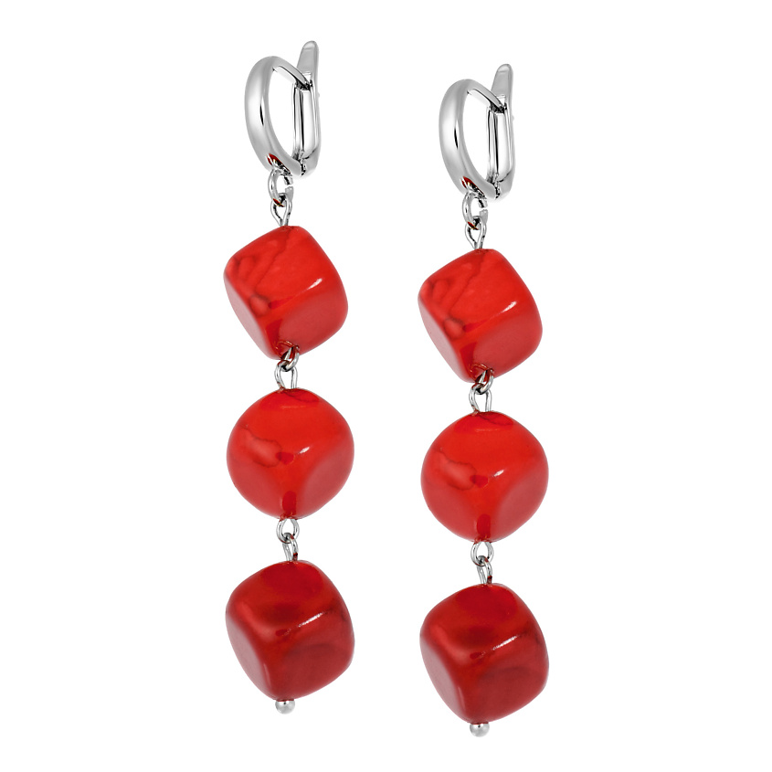 Изображение товара KOSHIKA Серьги Красные коралловые Кубики, цвет: Серебряный