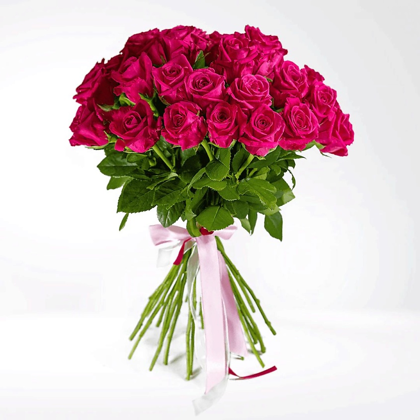 Изображение товара Букет из 29 розовых роз Топаз 50 см с лентами и уходовыми аксессуарами