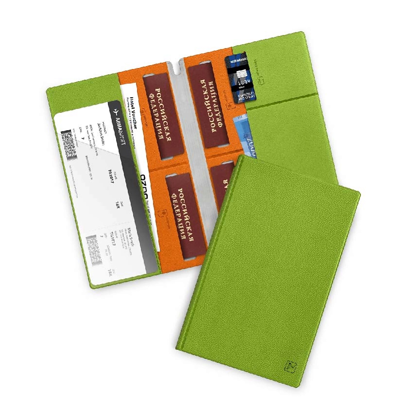 Изображение товара ФЛЕКСПОКЕТ Семейный туристический органайзер на 4 паспорта Зеленый