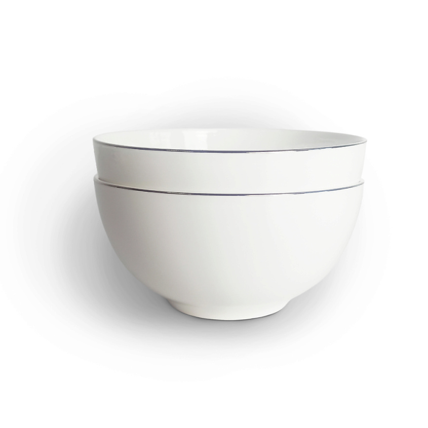 Изображение товара МАНДАРИН ДЕКОР Набор тарелок и салатников из костяного фарфора белый серебристая окантовка