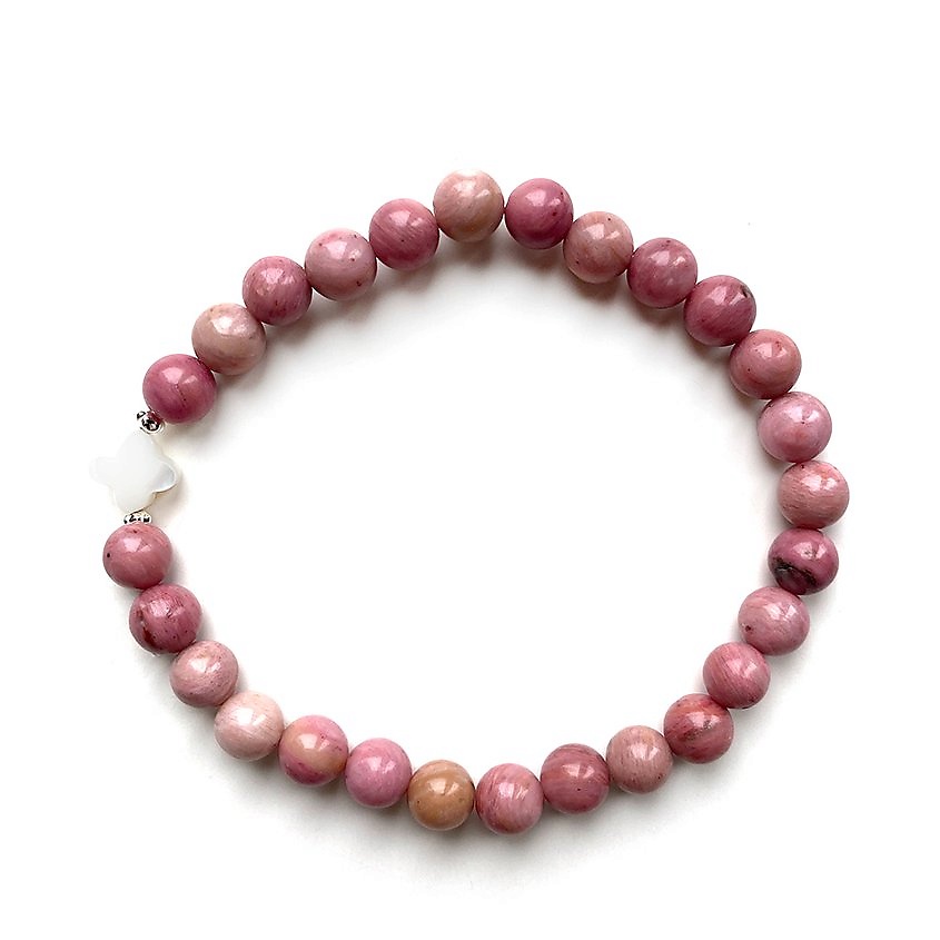 Изображение товара Женский браслет из родонита с бусиной клевер символ удачи 16 см LAPUSH