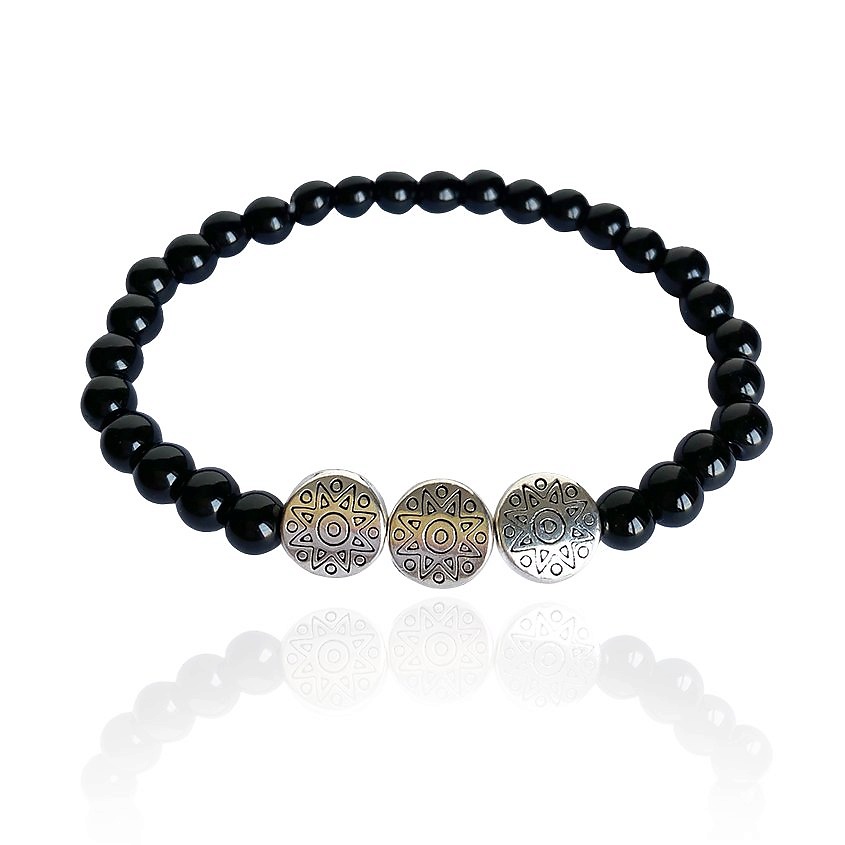 Изображение товара LAPUSH Браслет на руку с черным агатом и тибетскими бусинами, цвет: Серебряный, размер: 20 см