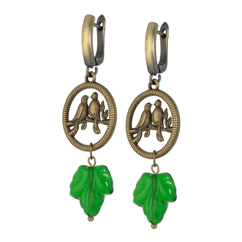 Изображение товара KOSHIKA Серьги с натуральным гранатом в бронзе Птицы, цвет: Зеленый