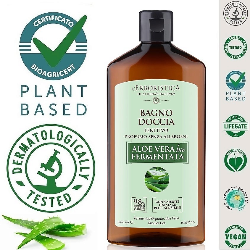 Изображение товара L`ERBORISTICA Натуральный Гель для душа деликатный с органическим ферментированным соком алоэ вера, 300 мл
