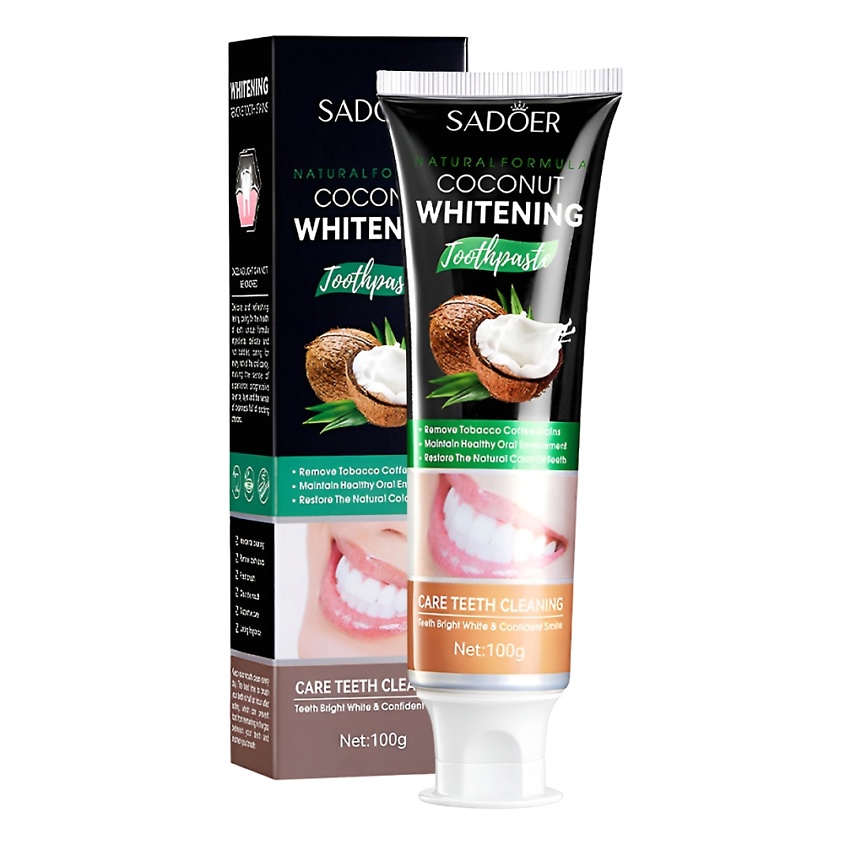 Изображение товара Зубная паста с кокосом Sadoer 100 гр натуральный уход без фтора