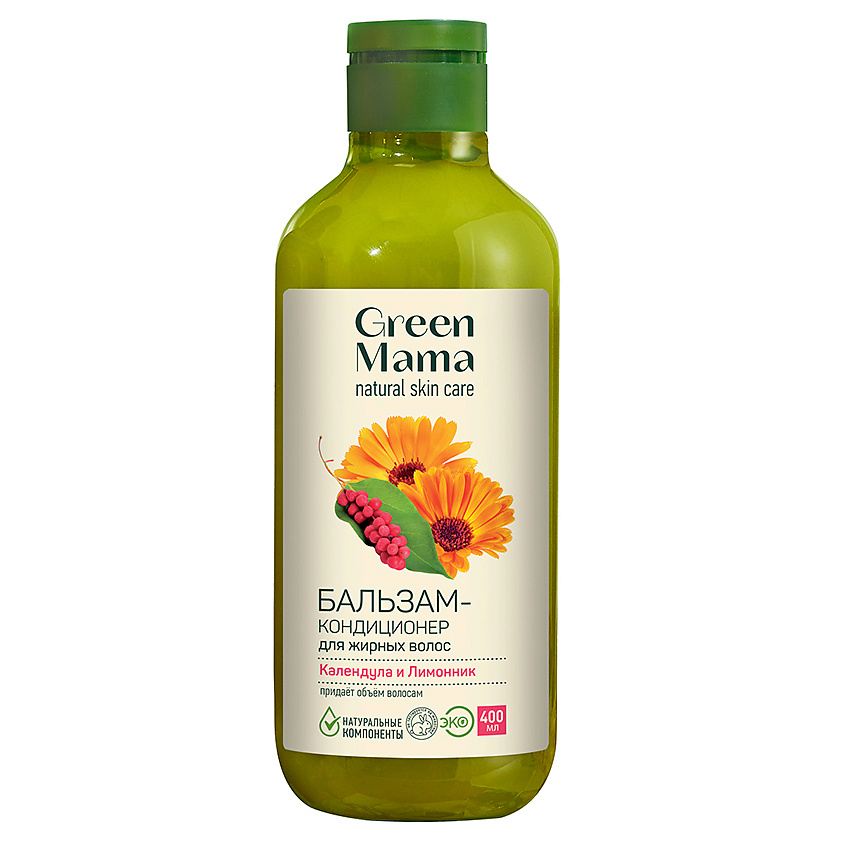 Изображение товара GREEN MAMA Бальзам-кондиционер для жирных волос "Календула и лимонник" Natural Skin Care, 400 мл