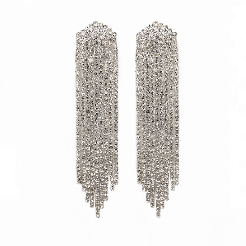 Изображение товара BLONDINKAMOLODEC Серьги со стразами длинные, цвет: Серебряный