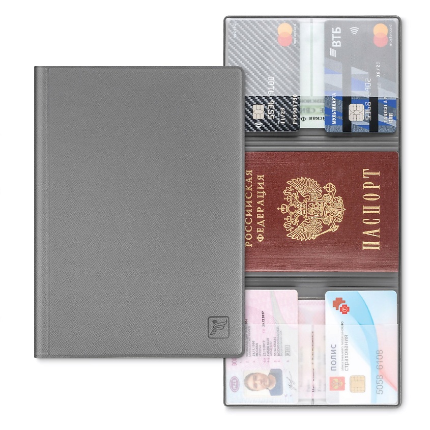 Изображение товара FLEXPOCKET Обложка для автодокументов из экокожи с дополнительными отделениями, цвет: Серый