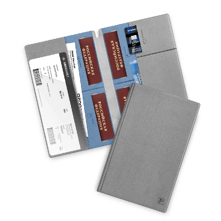 Изображение товара FLEXPOCKET Семейный туристический органайзер на 4 паспорта серый