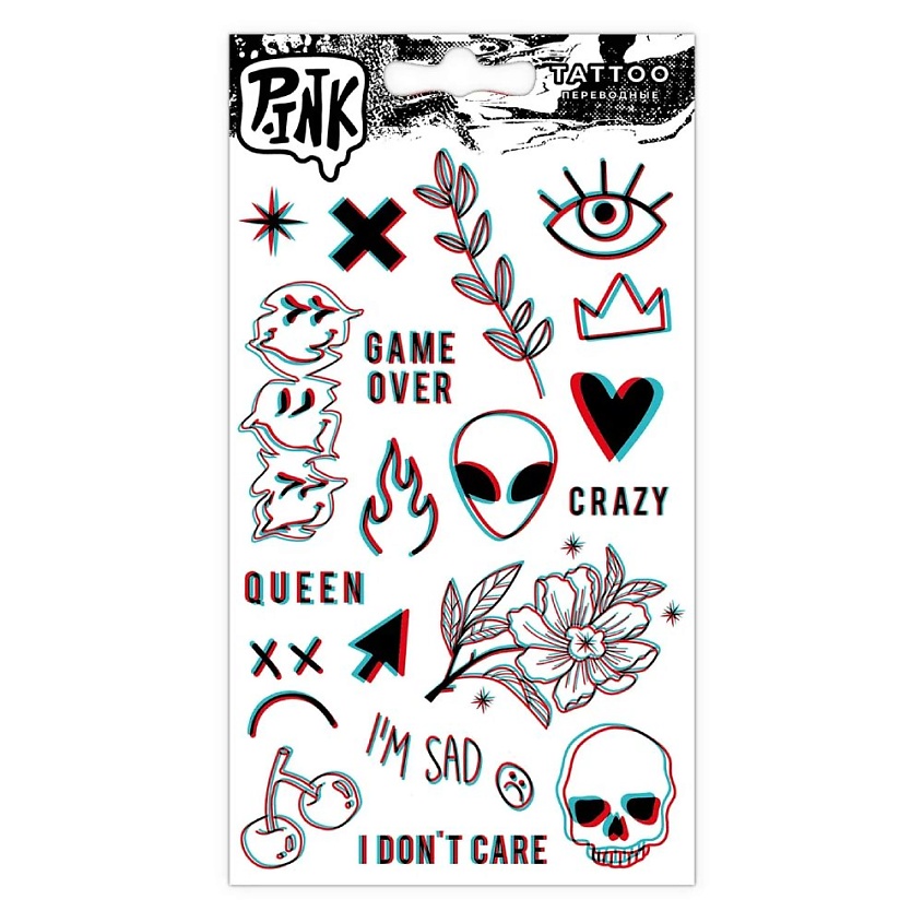 Изображение товара Наклейки-тату переводные милые глитч рисунки 110x200 мм для всех женщин