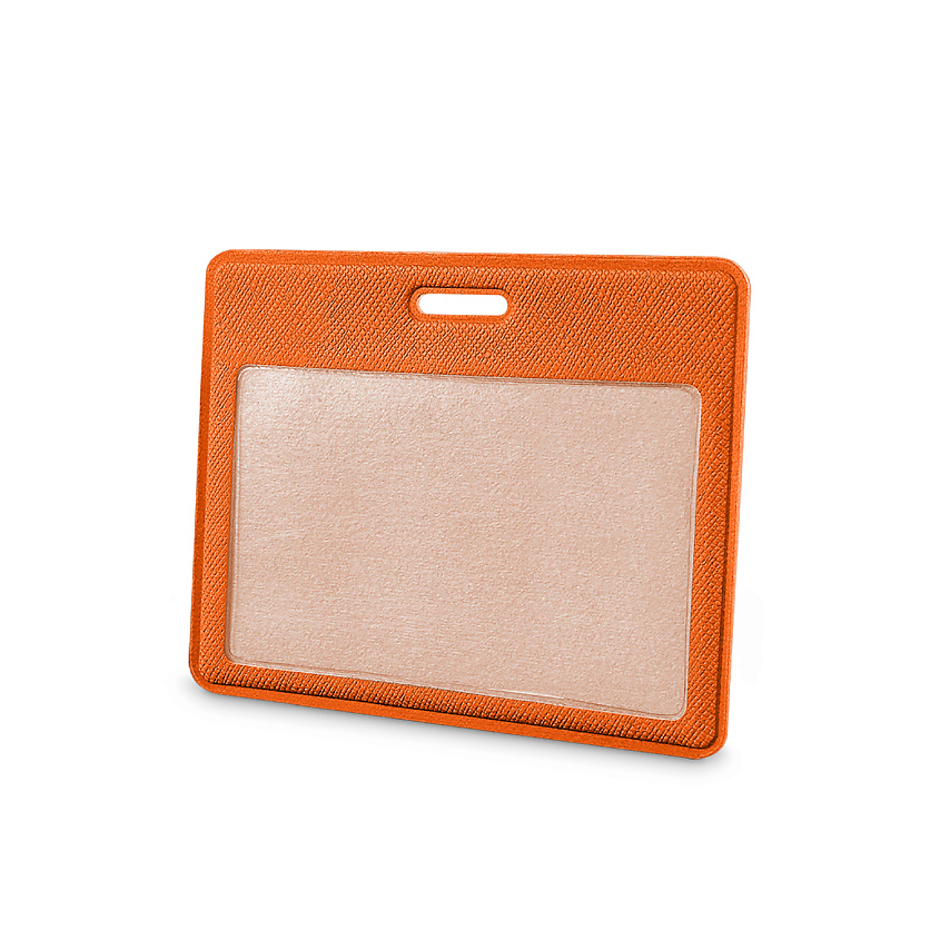 Изображение товара FLEXPOCKET Карман для пропуска, бейджа или проездного из экокожи, горизонтальный, Оранжевый
