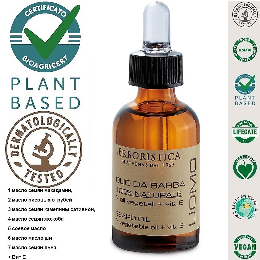 Изображение товара L`ERBORISTICA Масло для бороды из 7ми растительных масел с витамином Е, 30 мл