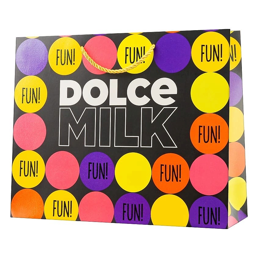 Изображение товара Подарочный пакет DOLCE MILK 27 32x26x10 см желто-сиреневый Горошки