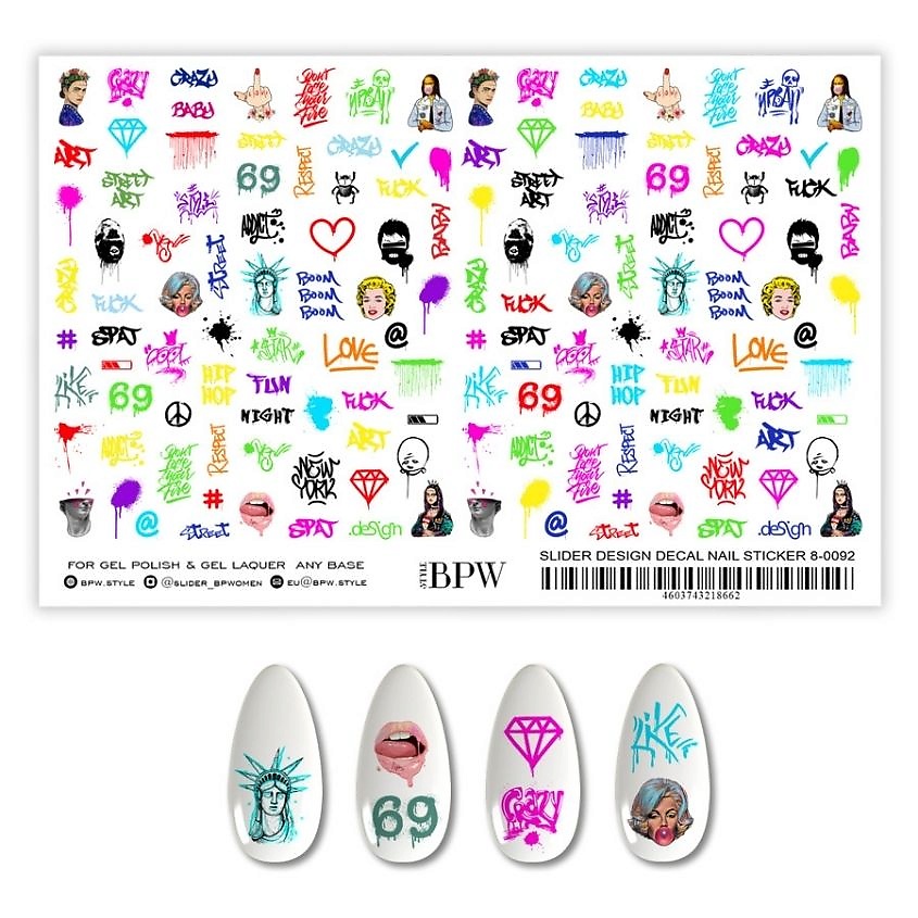 Изображение товара BPW.STYLE Гранд-слайдер Граффити микс 1 шт. крупный дизайн для ногтей