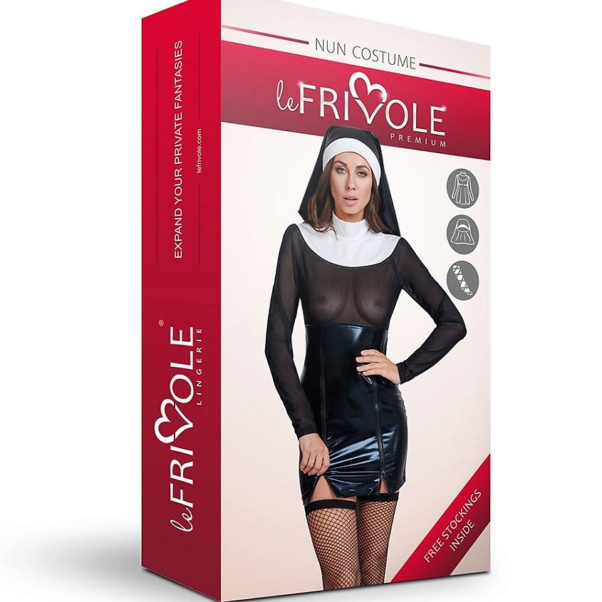 Изображение товара Эротический костюм Монашки LE FRIVOLE для женщин 44 черный комплект с платьем и чулками