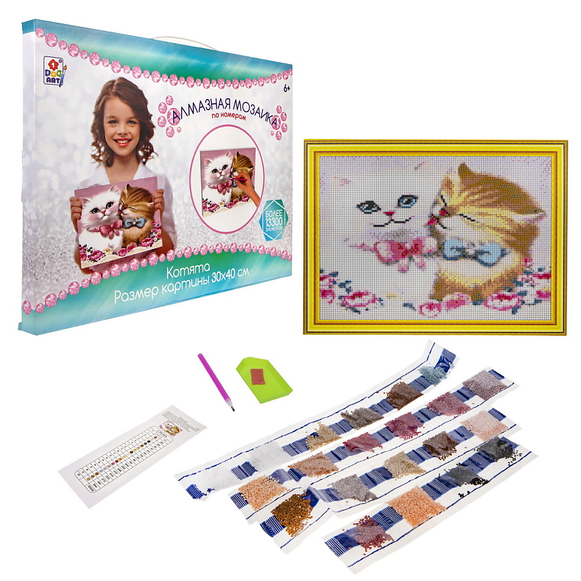 Изображение товара Набор для творчества алмазная мозаика котята 30х40 см для детей и взрослых