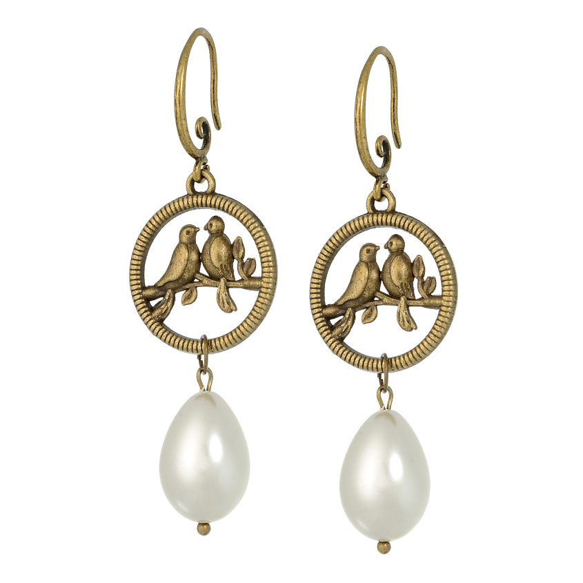 Изображение товара Серьги с натуральным гранатом в бронзе Птицы, стиль фолк, подарок