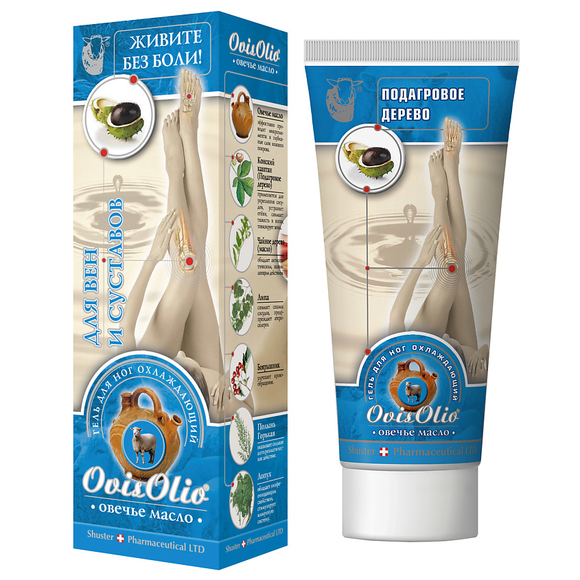 Изображение товара OVISOLIO Гель для ног охлаждающий Подагровое дерево Овечье масло, 70 мл