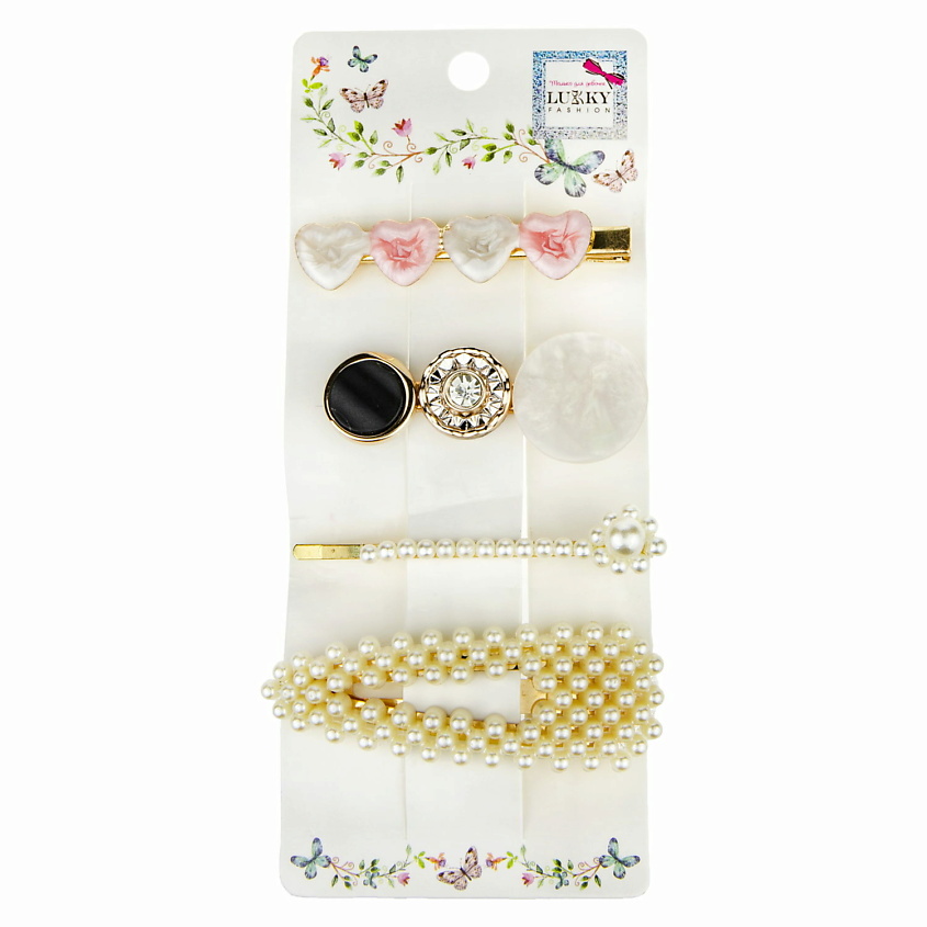 Изображение товара LUKKY Набор заколок Сердечки, жемчужины, Золотой
