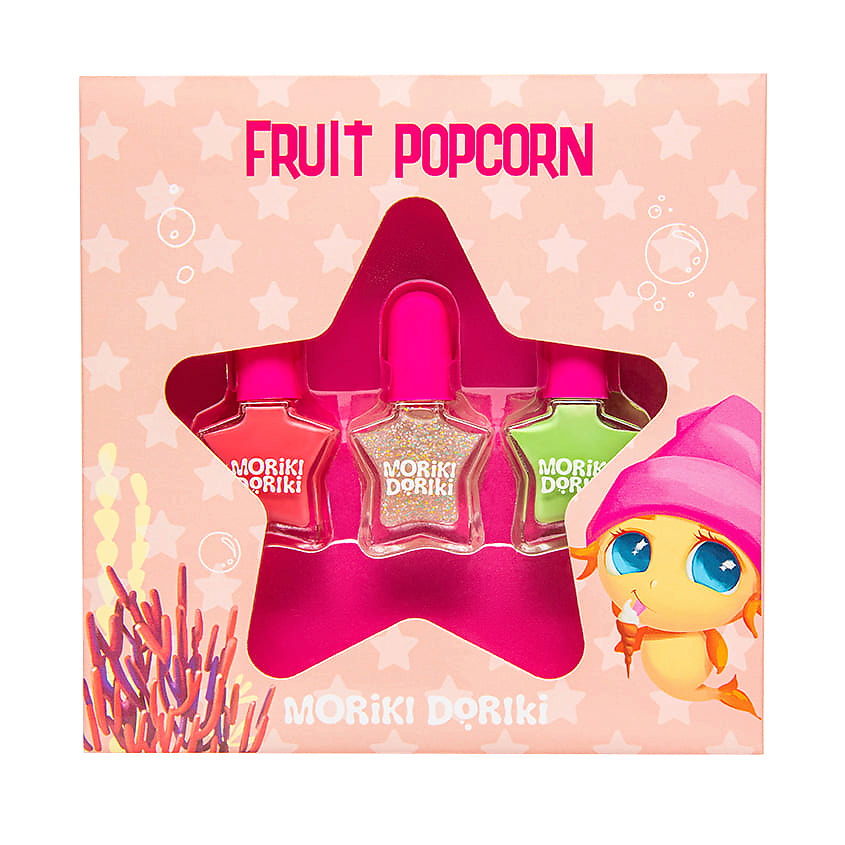 Изображение товара MORIKI DORIKI Набор лаков для ногтей Nail polish set FRUIT POPCORN, 3 шт.